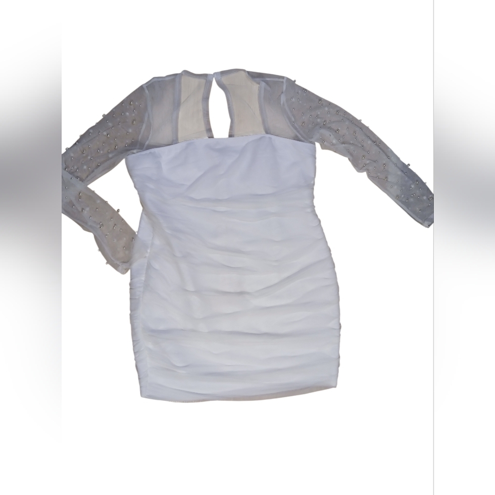 NWT Sheer Shoulders & Sleeves W Scattered Pearls White Mini Dress 3X - Picture 2 of 10